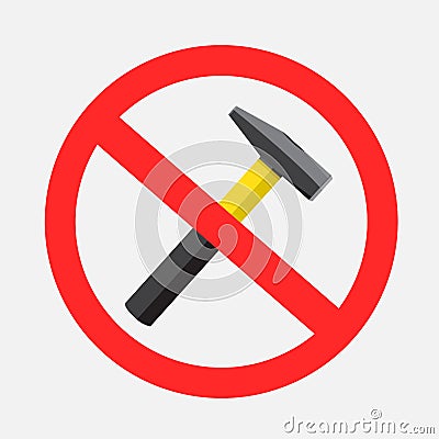 prohibited sign knocking loudly hammer Vector Illustration