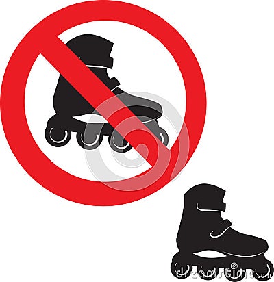 Prohibited Sign. Roller skate icon. Vector Illustration