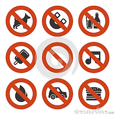 Prohibited Signs Set. Vector Vector Illustration