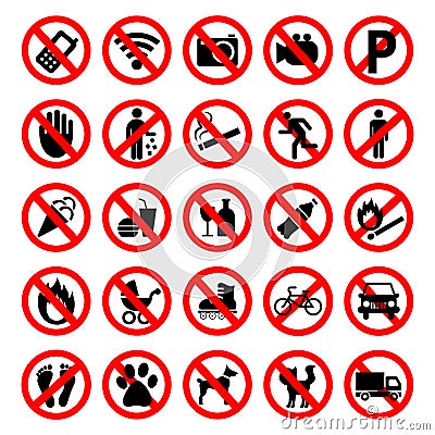 Prohibited Signs Vector. Vector Illustration