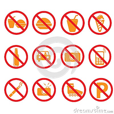 Prohibited symbols set signs, Vector Illustration