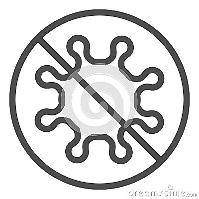 Prohibited virus line icon. Stop bacteria and infection symbol, outline style pictogram on white background. Caution Vector Illustration