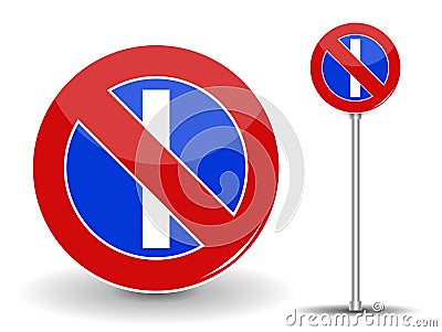 Prohibiting parking. Red and Blue Road Sign. Vector Illustration. Vector Illustration