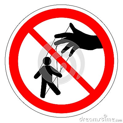 Prohibiting round road sign. Manager. Puppet show. Puppeteer puppet. Vector Illustration