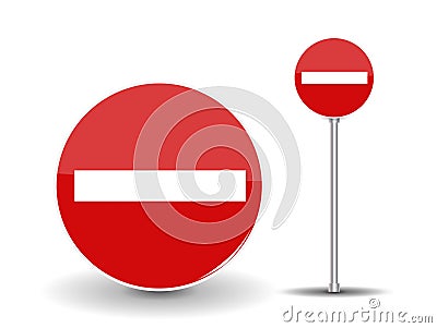 Prohibiting Travel Round Red Road Sign with white stripe. Vector Vector Illustration