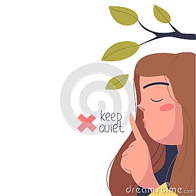 Prohibition of Independent Media with Woman Hissing as Sign of Keep Quiet Vector Illustration Vector Illustration