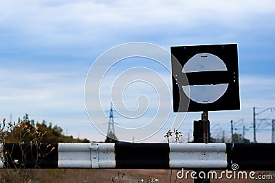 Prohibition of passage. The sign passage is forbidden, there is no entrance. Fence. Stock Photo