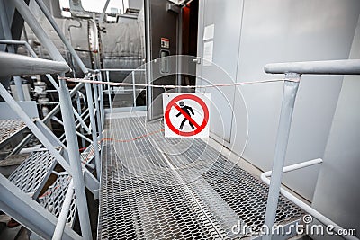 Prohibition of passage. The sign of passage is forbidden, there is no entry, no entry. Closed passage to industrial. Stock Photo