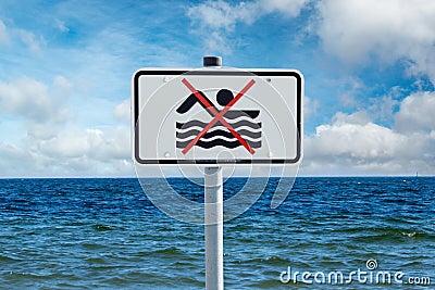 Prohibition sign on the Baltic Sea Stock Photo