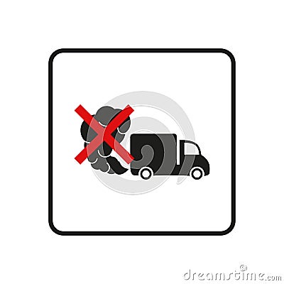 Prohibition sign of dangerous exhaust gases. Exhaust van or truck icon. Traffic fumes. Environmental pollution. Smog Vector Illustration