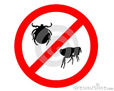 Prohibition sign for fleas and ticks Vector Illustration