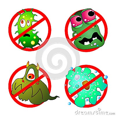 Prohibition sign and germ Vector Illustration