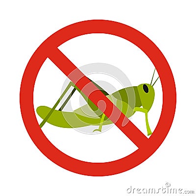 Prohibition sign grasshoppers icon, flat style Vector Illustration