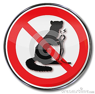Prohibition sign marten and cable bite Vector Illustration