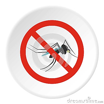 Prohibition sign mosquitoes icon, flat style Cartoon Illustration