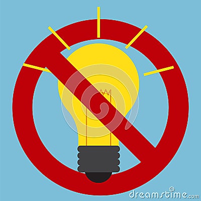 Prohibition sign of use of incandescent light bulbs Vector Illustration