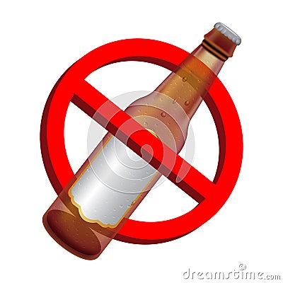 Prohibition signs with alcohol beer drink bottle Vector Illustration