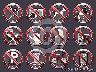 12 prohibition signs Vector Illustration