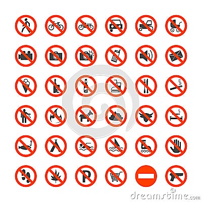 Prohibition Signs Icons Set. Vector Vector Illustration