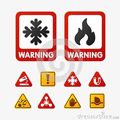 Prohibition signs set oil industry production vector yellow red warning danger symbol forbidden safety information and Vector Illustration