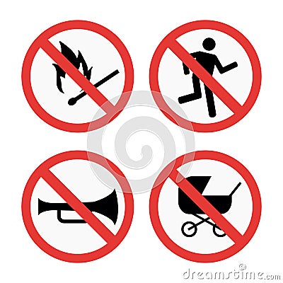 Prohibition signs set safety information vector illustration. Vector Illustration