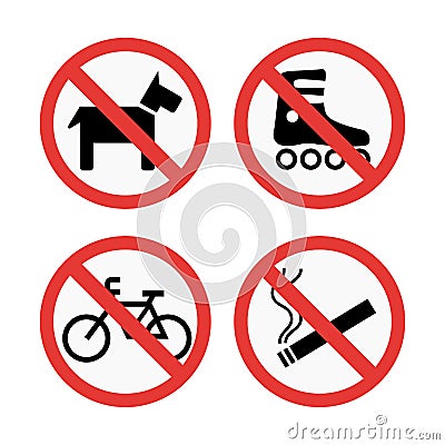 Prohibition signs set safety information vector illustration. Vector Illustration