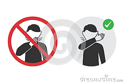 Prohibition signs for wrong cough and the correct method Stock Photo