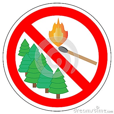 Prohibitory sign of light matches in forest. Vector Illustration