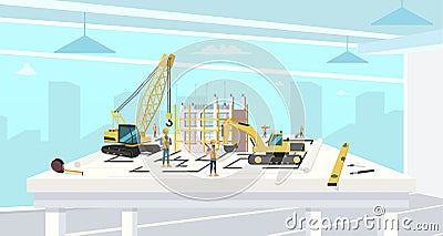 Project in Architect Office of Construction House. Vector Illustration