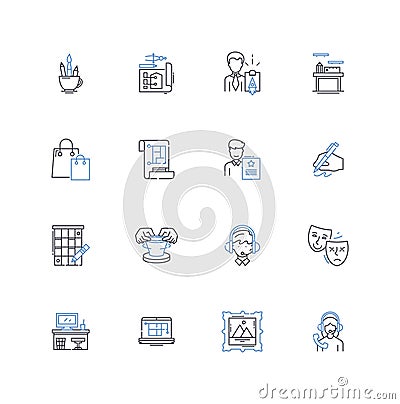 Project-based worker line icons collection. Versatile, Skilled, Creative, Adaptable, Independent, Resourceful Vector Illustration
