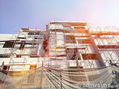 Project building hospital construction for health services in urban with cranes and worker Stock Photo