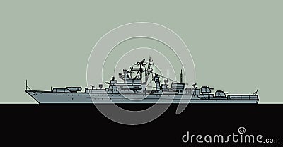 Project 1135 Burevestnik. Soviet navy Krivak class anti-submarine frigate. Vector Illustration