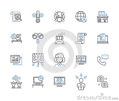 Project commencement line icons collection. Kickoff, Launch, Embark, Initiate, Begin, Start, Commencement vector and Vector Illustration