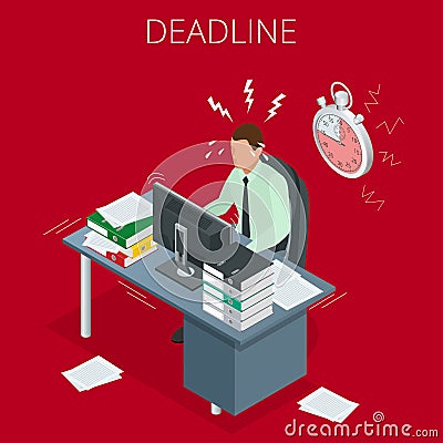 Project deadline. Concept of overworked man. Vector Illustration