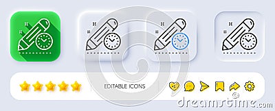 Project deadline line icon. Time management sign. Clock. Neumorphic buttons. Vector Vector Illustration