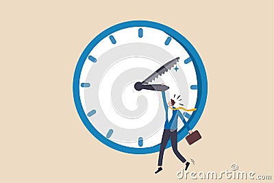 Project deadline, time countdown for agreement timeline to finish work concept, frustrated stress businessman holding clock hour Stock Photo