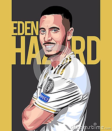 Digital art of Belgian footballer Eden Hazard who plays for Spanish club Real Madrid FC Vector Illustration