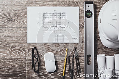 Project drawings and tools Stock Photo