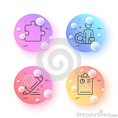 Project edit, Puzzle and Inspect minimal line icons. For web application, printing. Vector Stock Photo