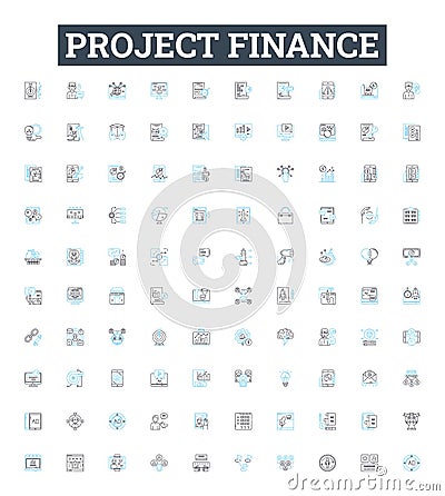 Project finance vector line icons set. Project, finance, financing, investment, debt, equity, cashflow illustration Vector Illustration