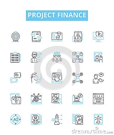 Project finance vector line icons set. Project, finance, financing, investment, debt, equity, cashflow illustration Vector Illustration