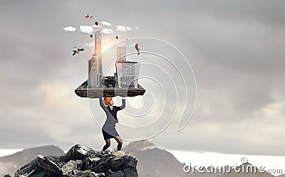 This project is within her grasp . Mixed media Stock Photo