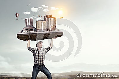 This project is within his grasp . Mixed media Stock Photo
