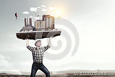 This project is within his grasp . Mixed media Stock Photo