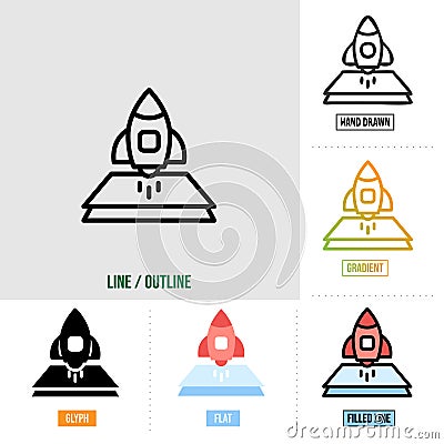 Project icon in six different styles, based on outline style, seo icon set, vector Stock Photo