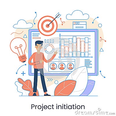 Project initiation, Project closure, Deadline concept. Business analysis. Terms of implementation of projects. Drawing up Vector Illustration
