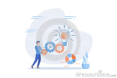 Project initiation or project execution, research or implement business idea to see result, effort to develop idea and business Vector Illustration