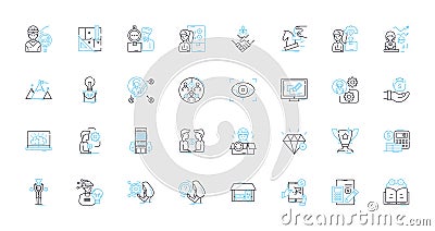 Project kickoff linear icons set. Planning, Strategy, Communication, Objectives, Scope, Deliverables, Resource Vector Illustration