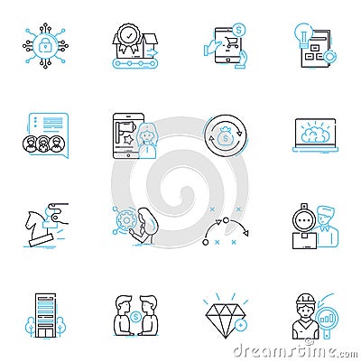 Project kickoff linear icons set. Planning, Strategy, Communication, Objectives, Scope, Deliverables, Resource Vector Illustration