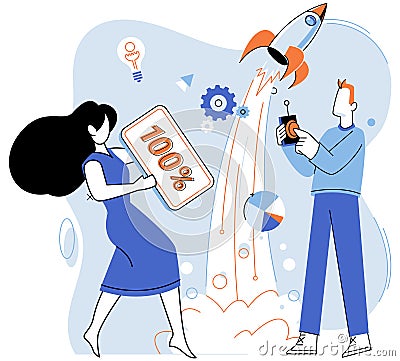 Project launch. A development project idea, spark that clight up torch of innovation Project launch management, anchor Vector Illustration